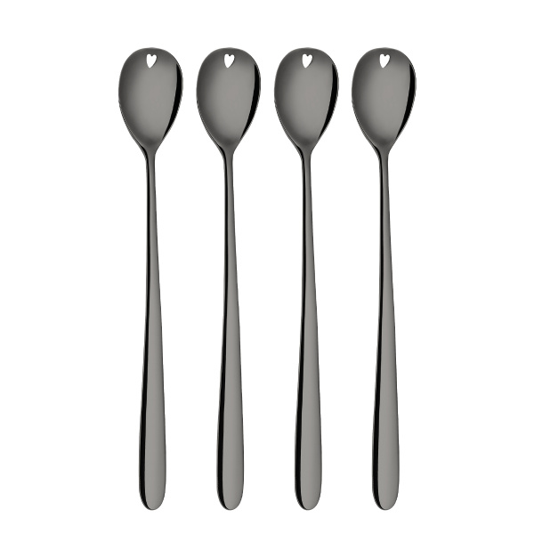 Latte-Löffel mit Herz grau 4-tlg. Set – Love Cutlery