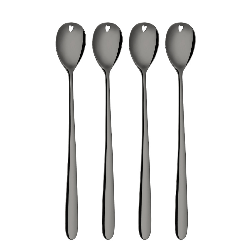 Latte-Löffel mit Herz grau 4-tlg. Set – Love Cutlery