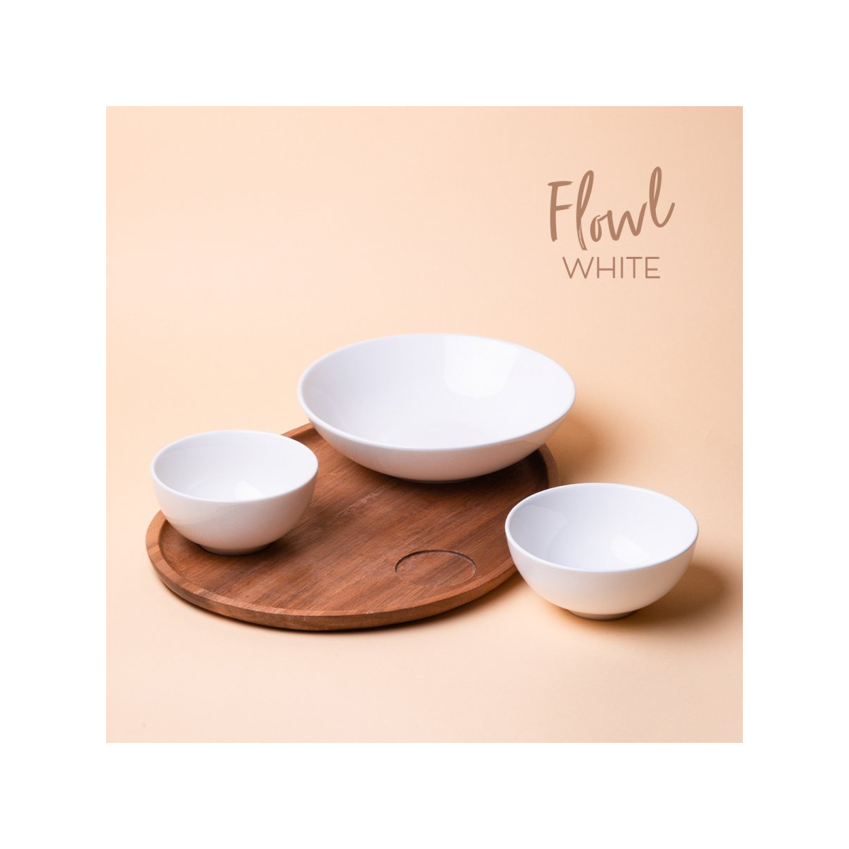 Set Flowl – Schalen Gaya Atelier weiß + Servierbrett Triangle Akazie