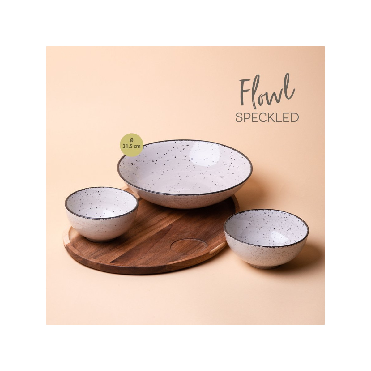 Set Flowl – Schalen Gaya Atelier grau gesprenkelt + Tablett Triangle Akazie