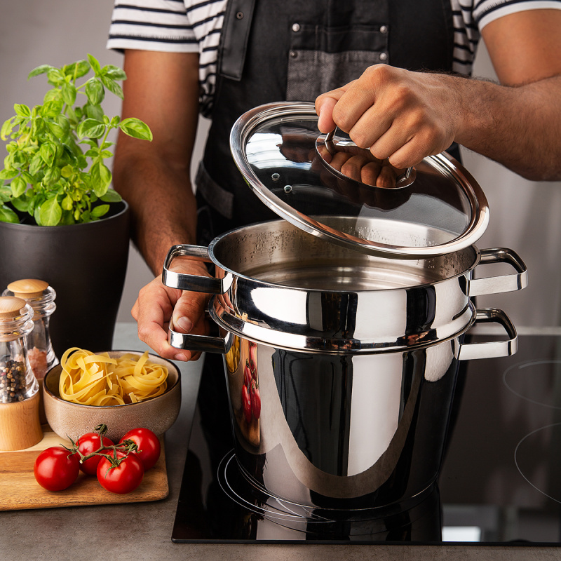 Nudeltopf Merkur 6,5 l mit Glasdeckel Premium Lunasol