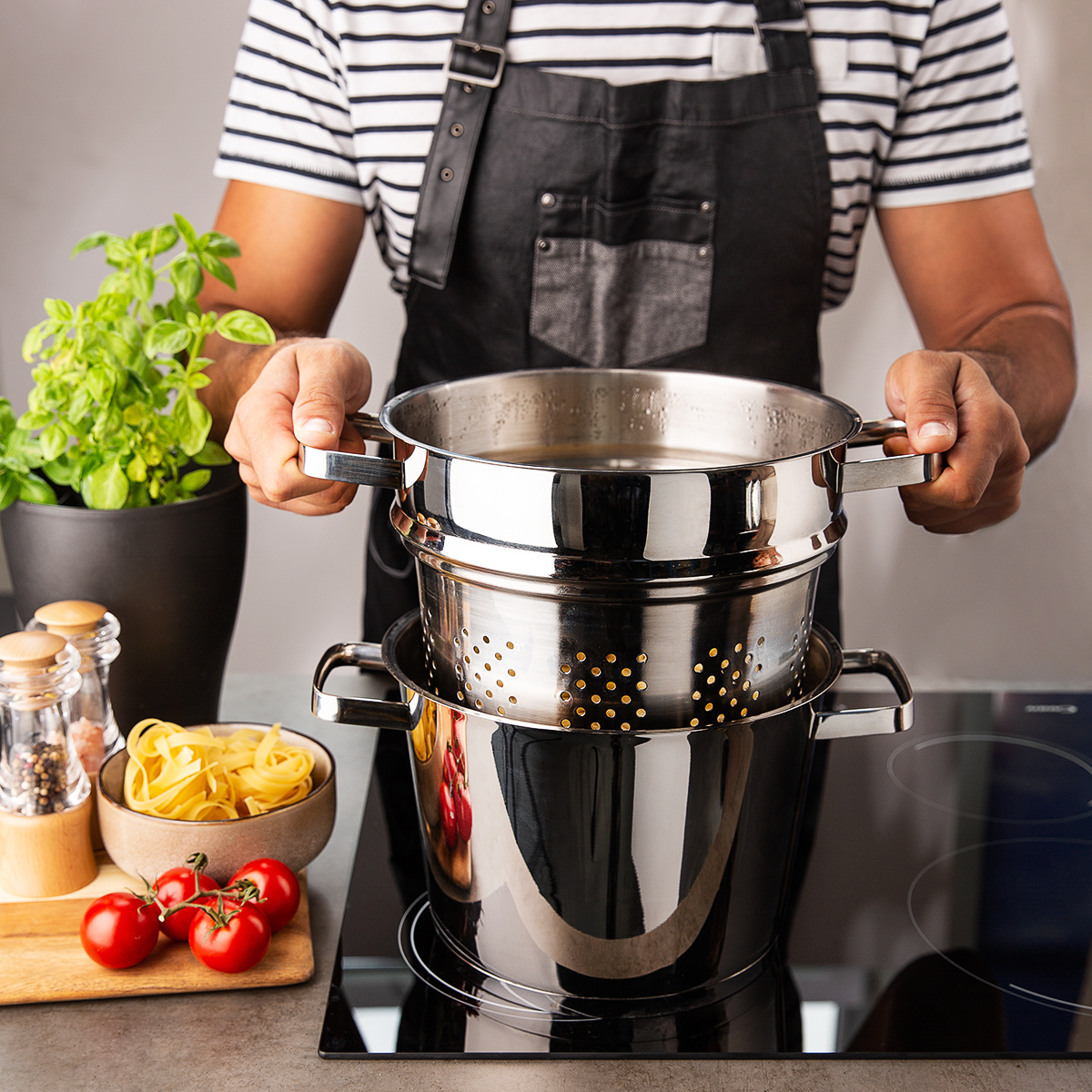 Nudeltopf Merkur 6,5 l mit Glasdeckel Premium Lunasol